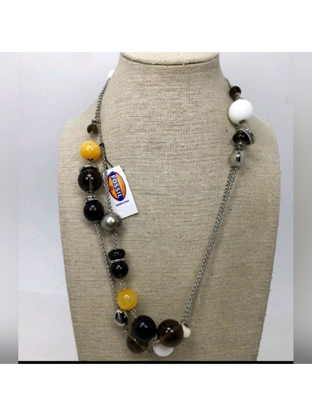 Fossil Black and White Beaded Necklace Modern Design
